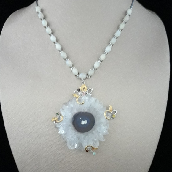 Handcrafted White Druzy Quartz Necklace - Picture 9 of 17